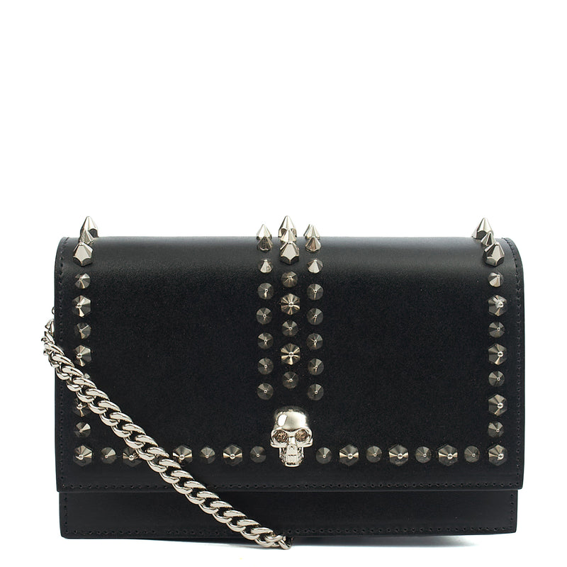 Picture of Alexander McQueen Cross Body Skull Lock Shoulder Bag - Small in Black, Leather