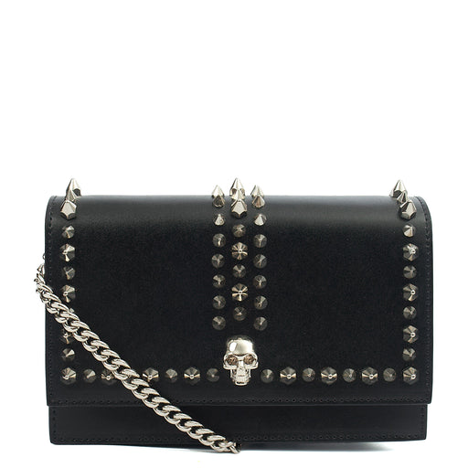 Picture of Alexander McQueen Cross Body Skull Lock Shoulder Bag - Small in Black, Leather