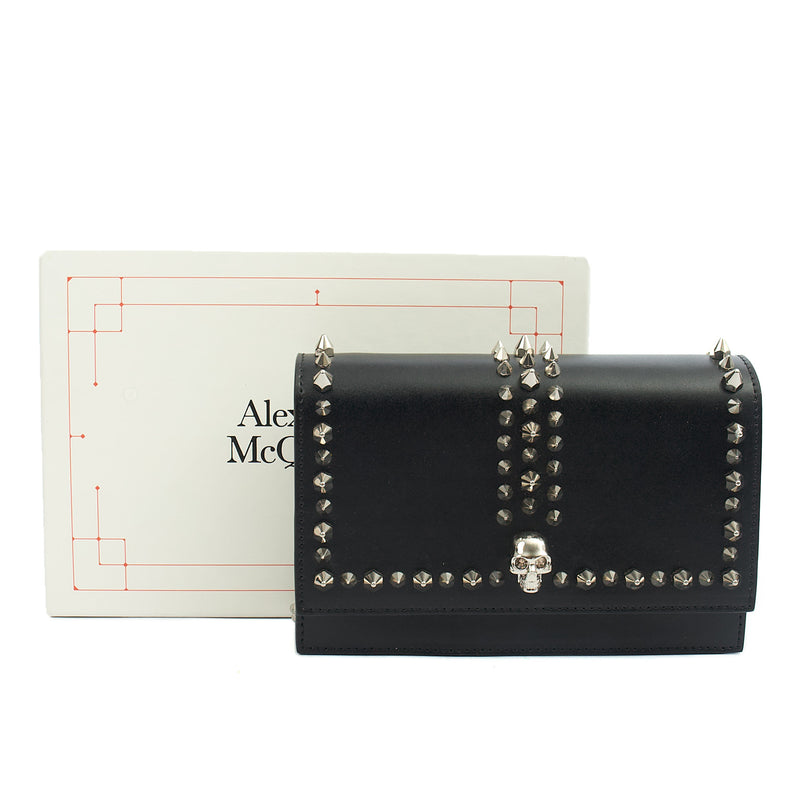 Picture of Alexander McQueen Cross Body Skull Lock Shoulder Bag - Small in Black, Leather