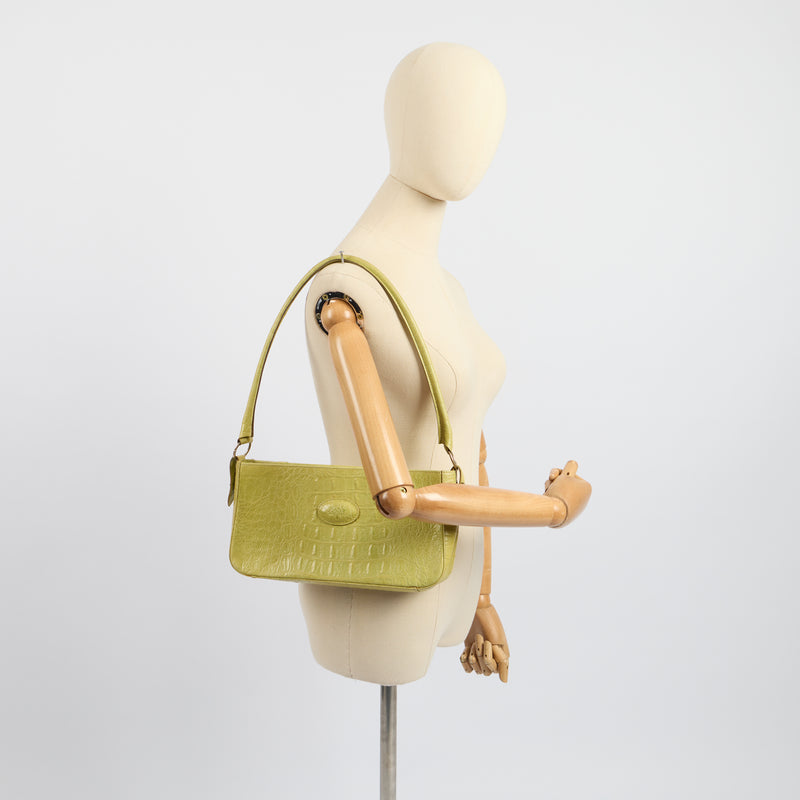 Mulberry Shoulder Bag Vintage Shoulder Bag in Green, Exotic Effect Leather
