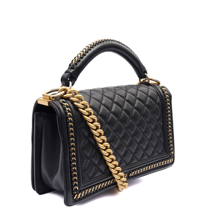 Chanel Shoulder Bag Boy Top Handle - Medium in Black, Calfskin Leather