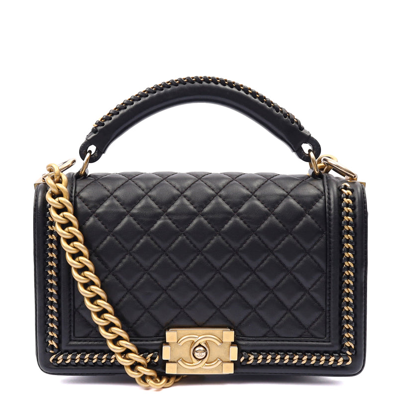 Chanel Shoulder Bag Boy Top Handle - Medium in Black, Calfskin Leather