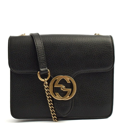 Picture of Gucci Cross Body Interlocking GG Shoulder Bag - Small in Black, Leather