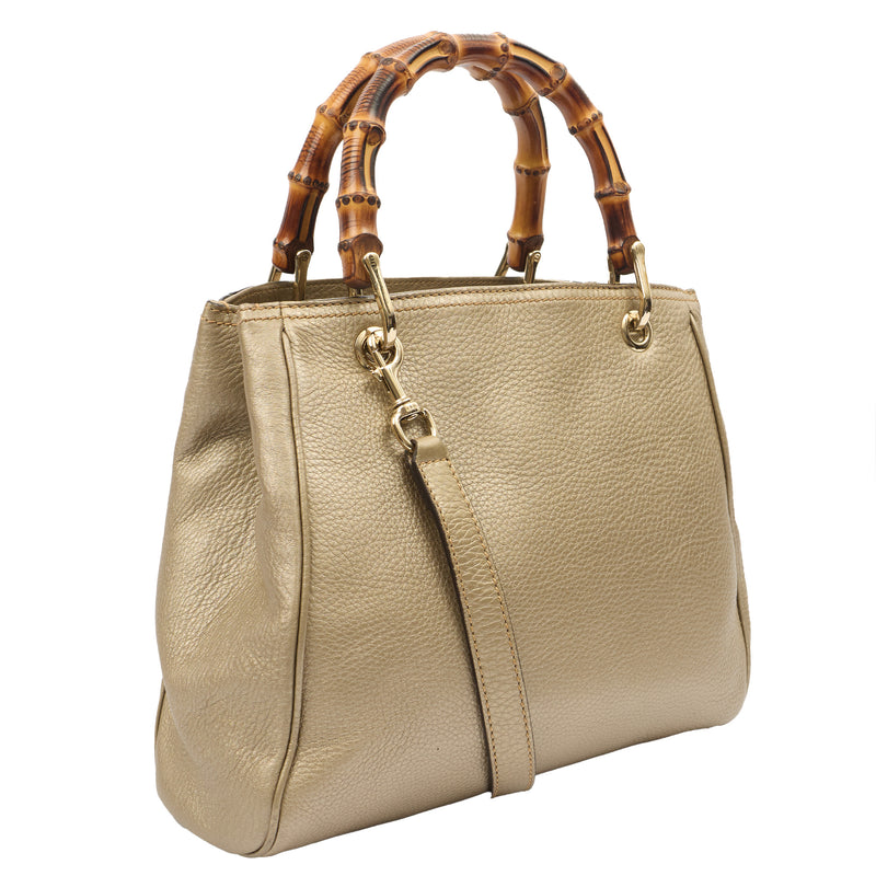 Gucci Top Handle Bamboo Shopper  in Metallic, Leather