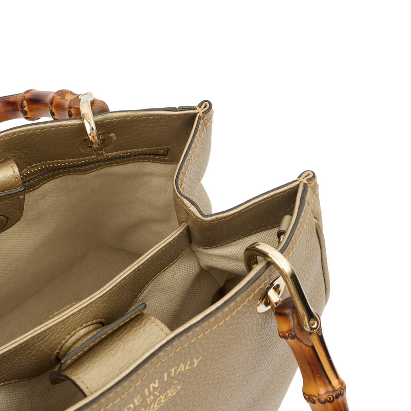 Gucci Top Handle Bamboo Shopper  in Metallic, Leather
