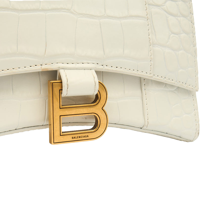 Picture of Balenciaga Top Handle Hourglass Top Handle XS in White, Exotic Effect Leather