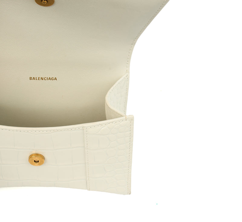 Picture of Balenciaga Top Handle Hourglass Top Handle XS in White, Exotic Effect Leather