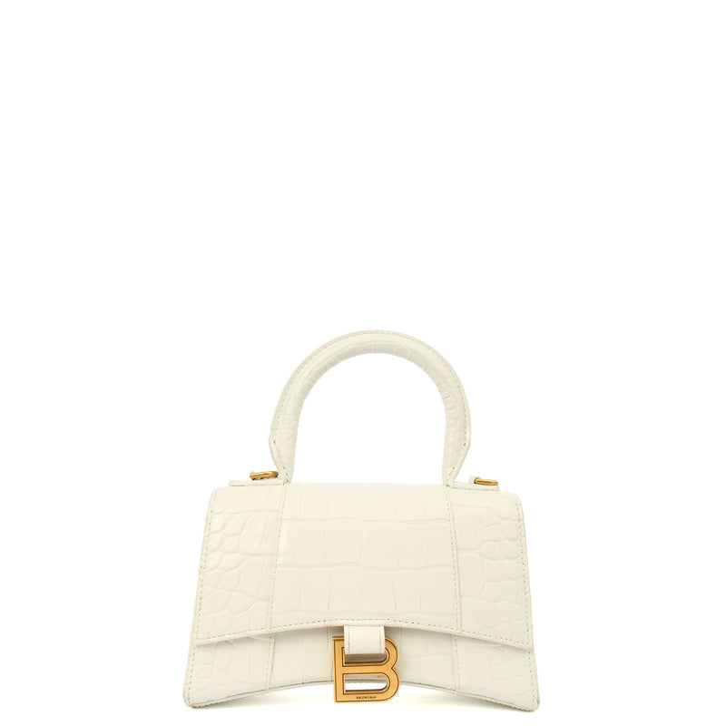 Picture of Balenciaga Top Handle Hourglass Top Handle XS in White, Exotic Effect Leather