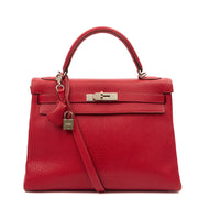 Picture of Hermes Top Handle Kelly 32 in Rouge Casaque, Chevre de Coromandel Leather