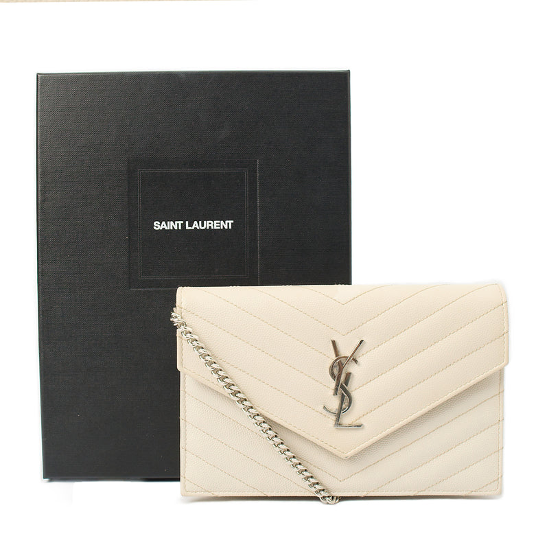 Picture of Saint Laurent Cross Body Envelope Wallet on Chain in White, Leather
