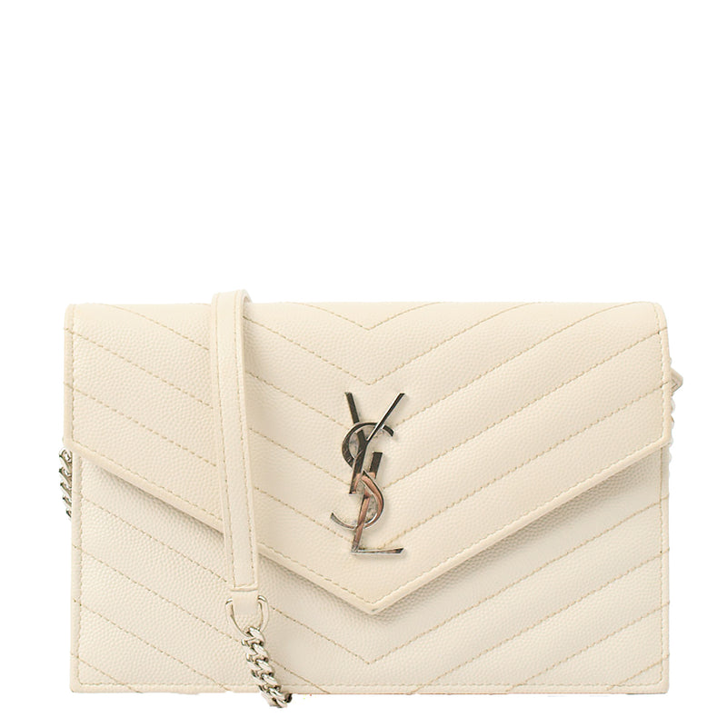 Picture of Saint Laurent Cross Body Envelope Wallet on Chain in White, Leather