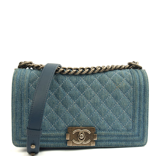 Picture of Chanel Shoulder Bag Boy - Medium in Blue, Fabric