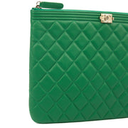 Picture of Chanel Clutch Boy Clutch in Green, Lambskin Leather