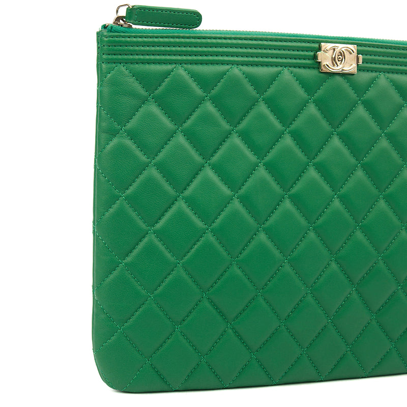Picture of Chanel Clutch Boy Clutch in Green, Lambskin Leather