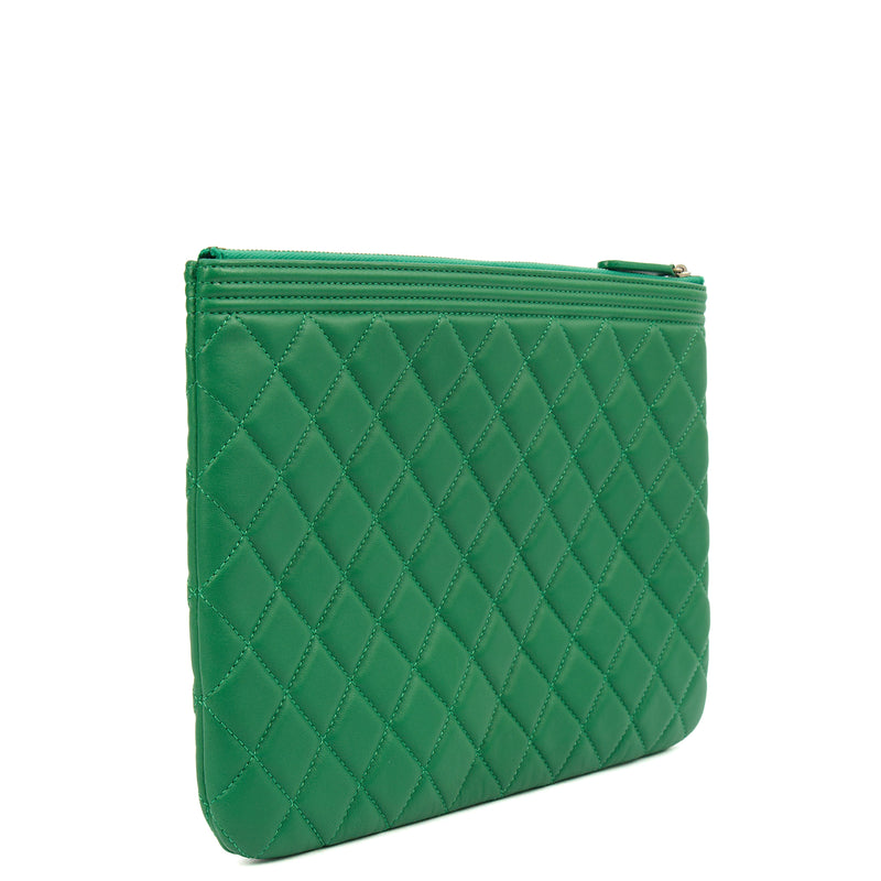 Picture of Chanel Clutch Boy Clutch in Green, Lambskin Leather