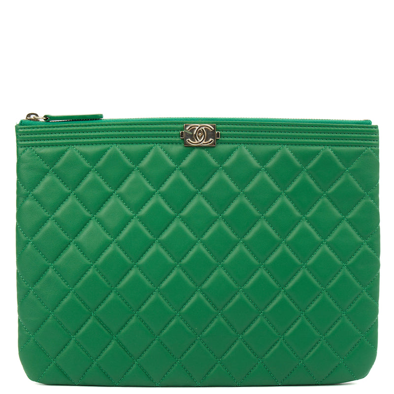 Picture of Chanel Clutch Boy Clutch in Green, Lambskin Leather