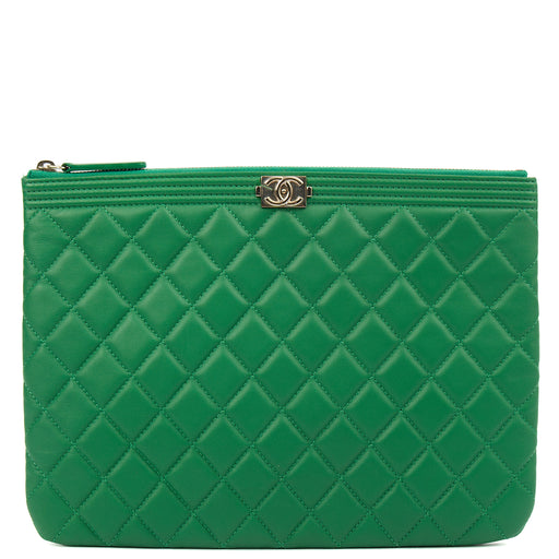 Picture of Chanel Clutch Boy Clutch in Green, Lambskin Leather