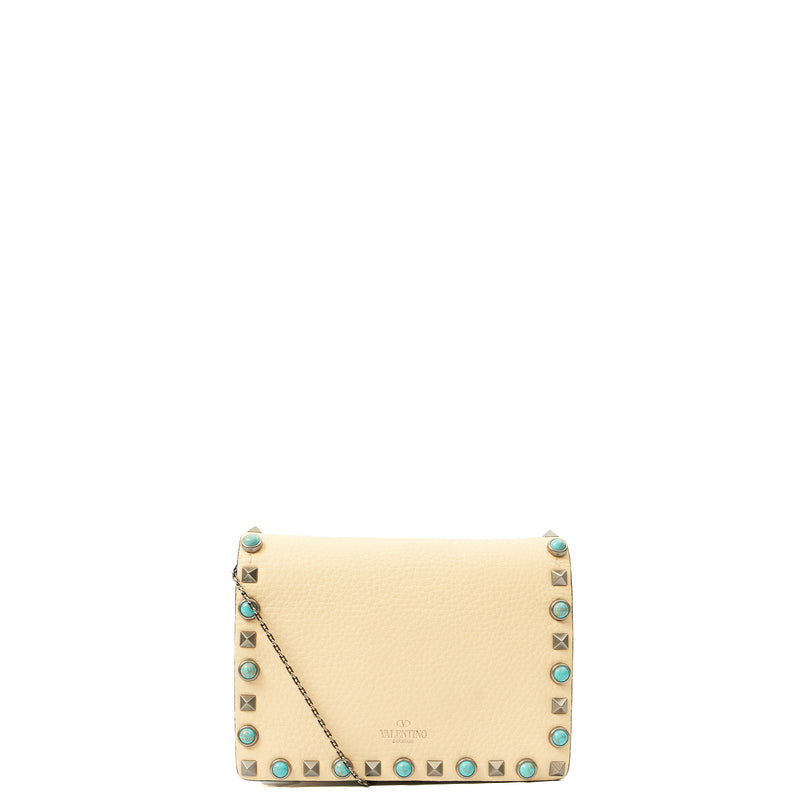 Picture of Valentino Cross Body Rockstud Crossbody Bag - Small in Neutral, Leather