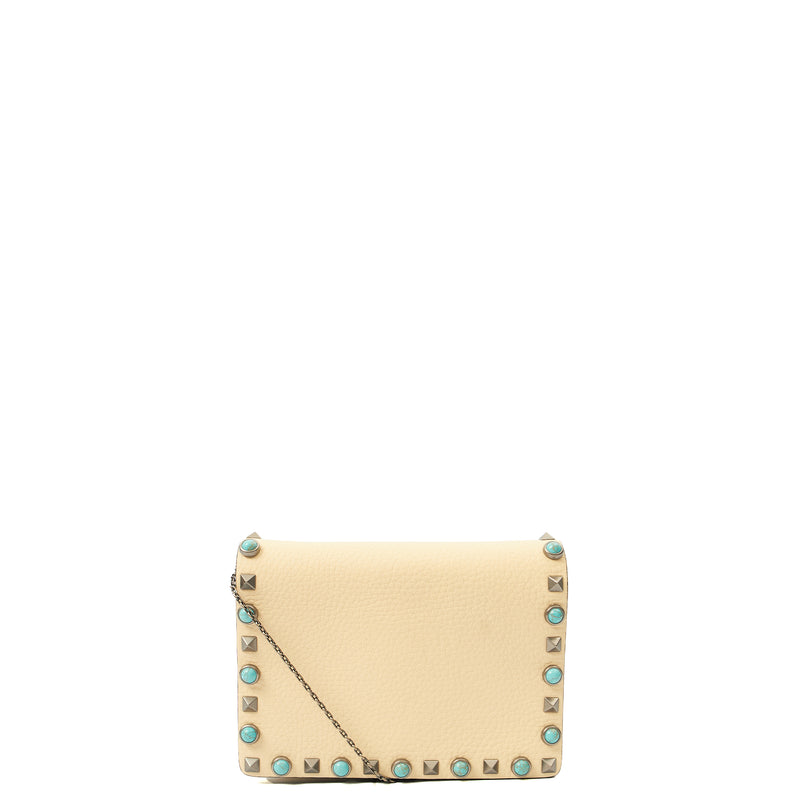 Picture of Valentino Cross Body Rockstud Crossbody Bag - Small in Neutral, Leather