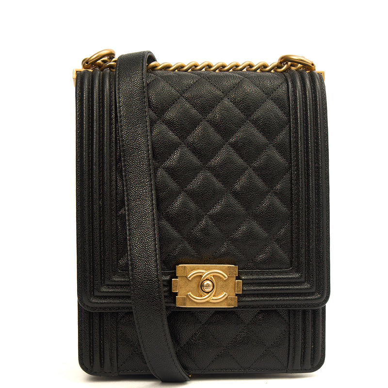 Picture of Chanel Shoulder Bag North South Boy in Black, Caviar Leather