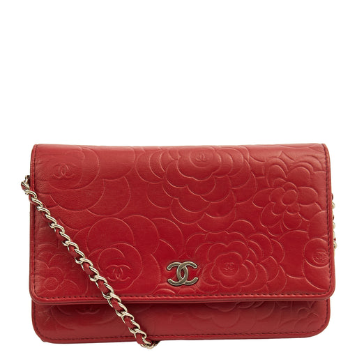 Picture of Chanel Cross Body Camellia - Wallet On Chain in Red, Lambskin Leather