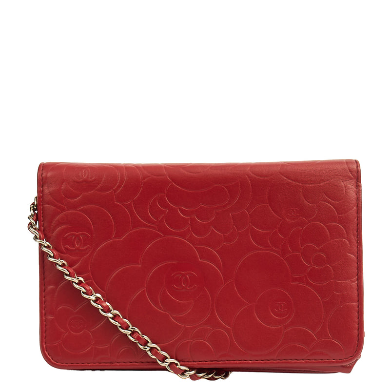 Picture of Chanel Cross Body Camellia - Wallet On Chain in Red, Lambskin Leather