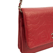 Picture of Chanel Cross Body Camellia - Wallet On Chain in Red, Lambskin Leather