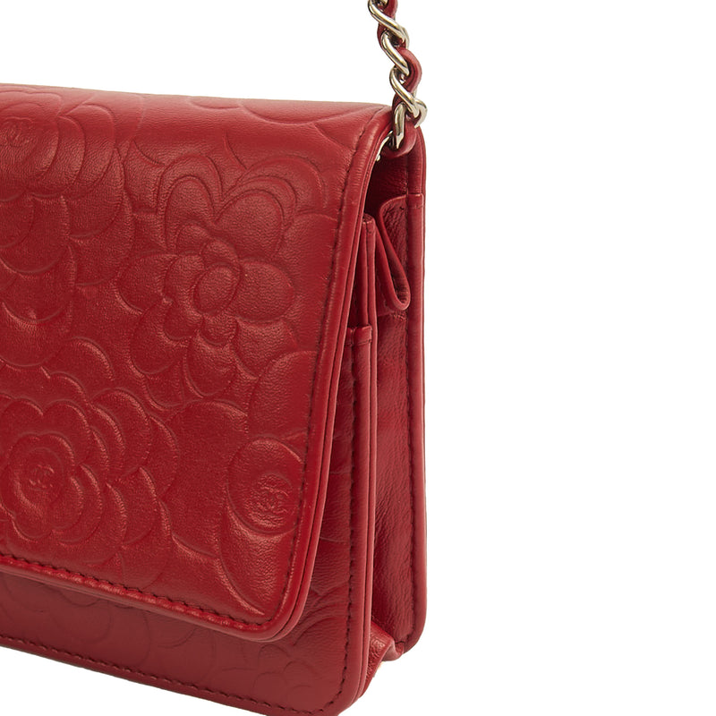 Picture of Chanel Cross Body Camellia - Wallet On Chain in Red, Lambskin Leather