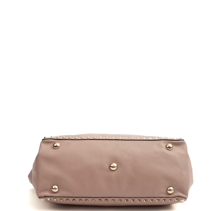 Picture of Valentino Tote Rockstud Lock Medium in Pink, Calfskin