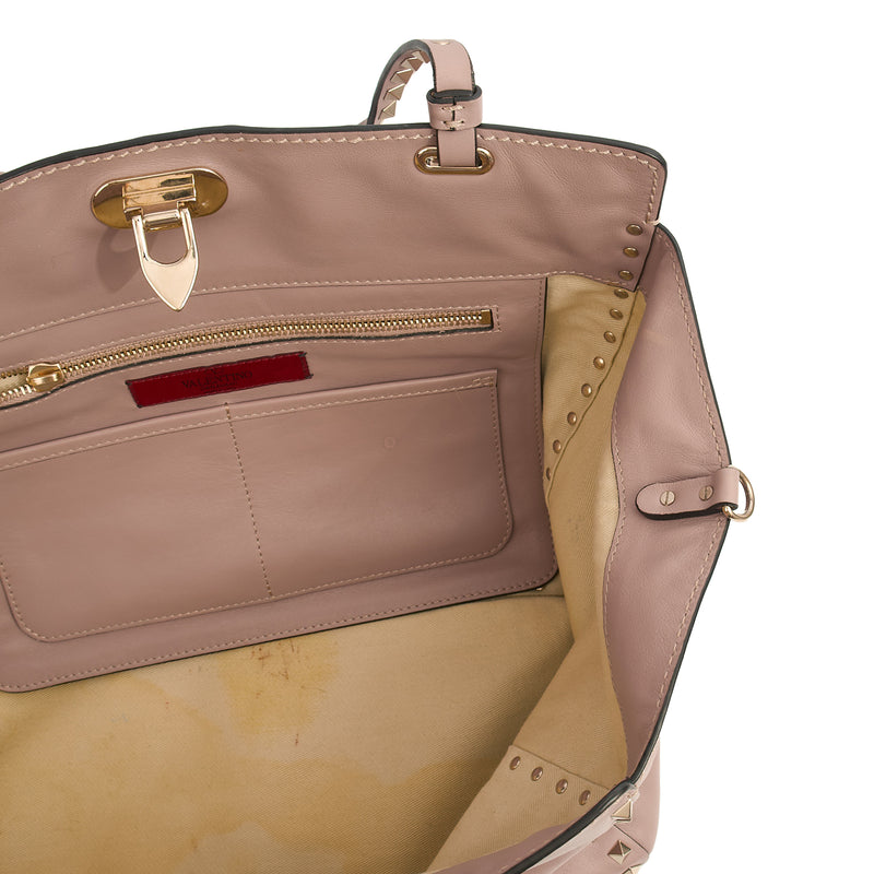Picture of Valentino Tote Rockstud Lock Medium in Pink, Calfskin