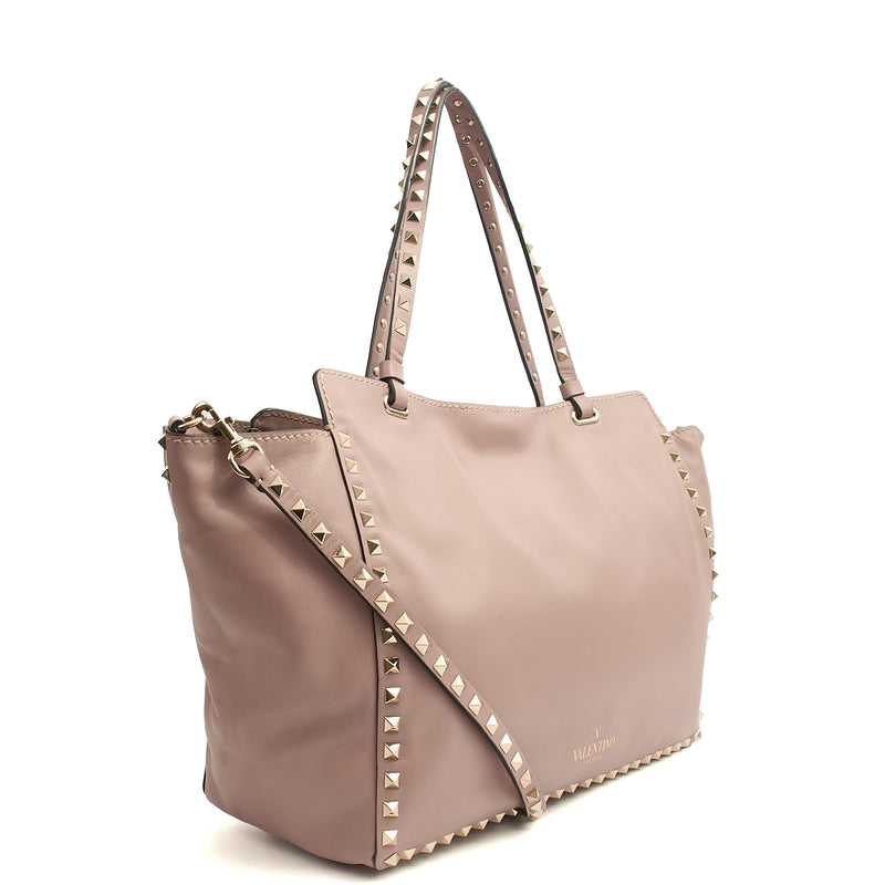 Picture of Valentino Tote Rockstud Lock Medium in Pink, Calfskin