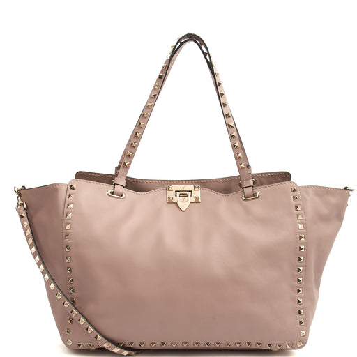 Picture of Valentino Tote Rockstud Lock Medium in Pink, Calfskin