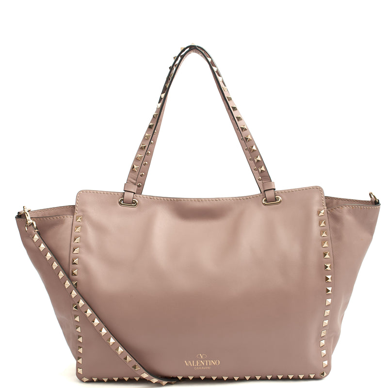 Picture of Valentino Tote Rockstud Lock Medium in Pink, Calfskin