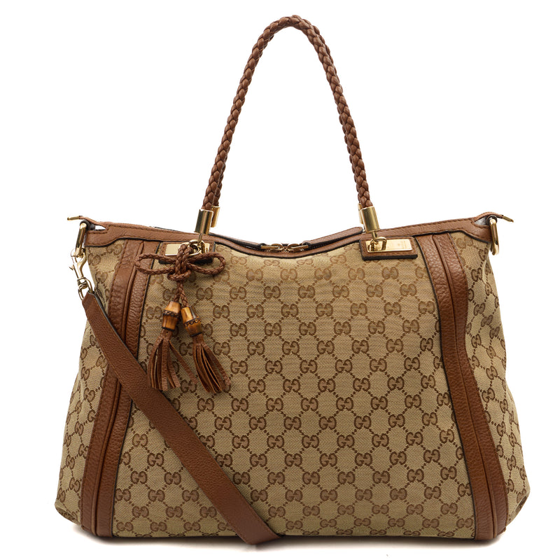 Picture of Gucci Tote Bamboo Shopper Tote - Medium in Brown, Canvas