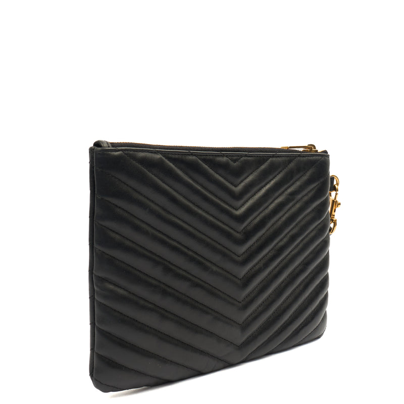 Picture of Saint Laurent Clutch Cassandre Zipped Pouch - Large in Black, Leather