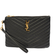 Picture of Saint Laurent Clutch Cassandre Zipped Pouch - Large in Black, Leather