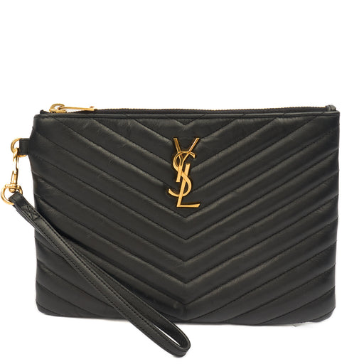 Picture of Saint Laurent Clutch Cassandre Zipped Pouch - Large in Black, Leather