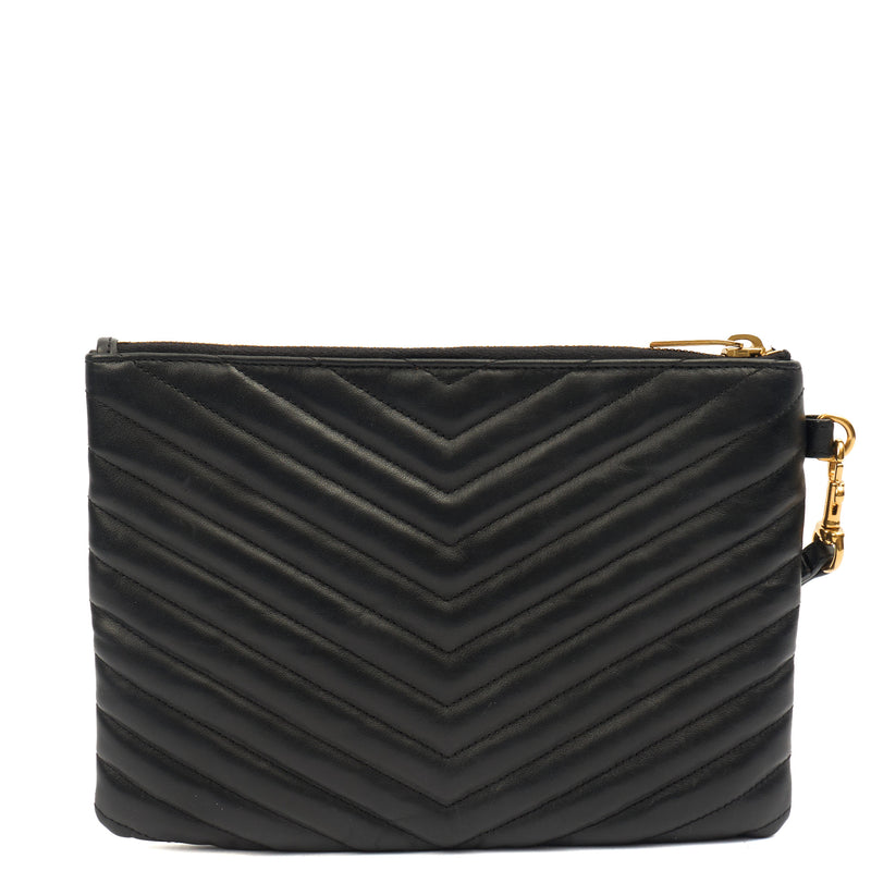 Picture of Saint Laurent Clutch Cassandre Zipped Pouch - Large in Black, Leather