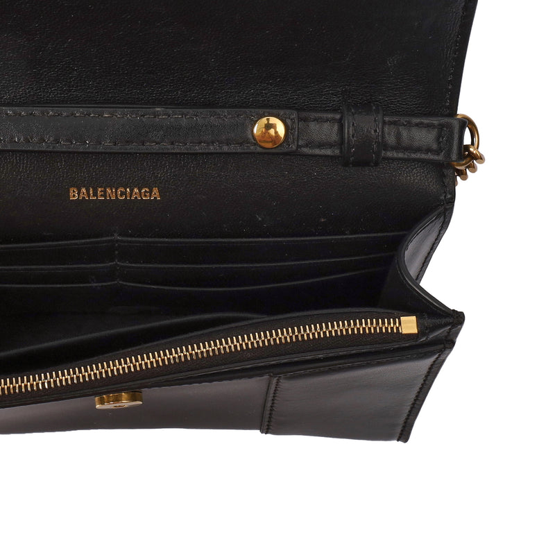 Picture of Balenciaga Shoulder Bag Hourglass Wallet on Chain in Black, Leather