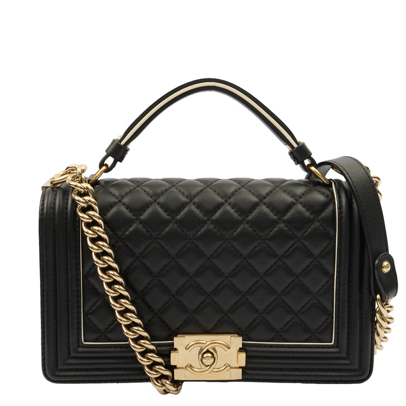 Chanel Cross Body Boy Top Handle - Medium in Black, Calfskin Leather