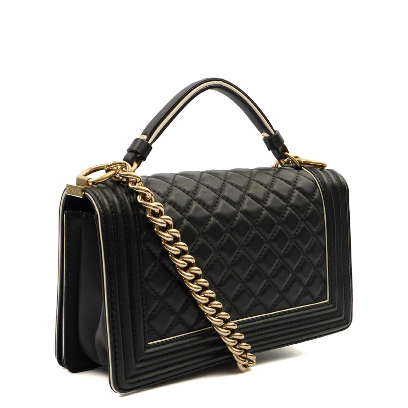 Chanel Cross Body Boy Top Handle - Medium in Black, Calfskin Leather
