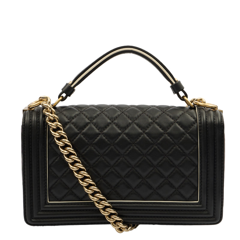 Chanel Cross Body Boy Top Handle - Medium in Black, Calfskin Leather