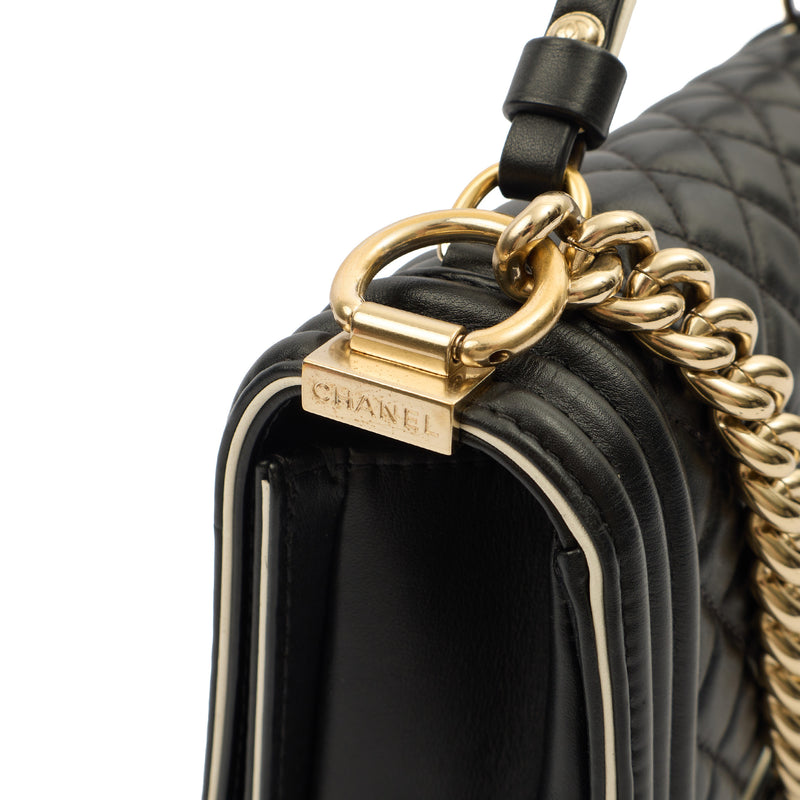 Chanel Cross Body Boy Top Handle - Medium in Black, Calfskin Leather