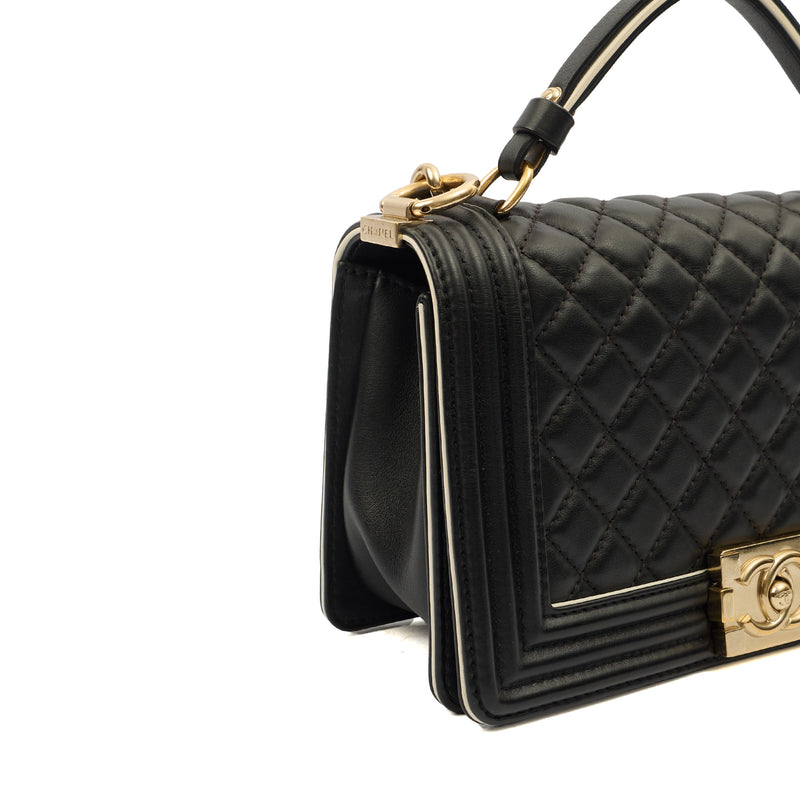 Chanel Cross Body Boy Top Handle - Medium in Black, Calfskin Leather