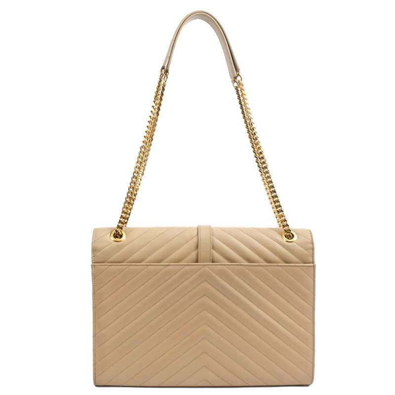 Picture of Saint Laurent Shoulder Bag Envelope - Large in Neutral, Calfskin Leather