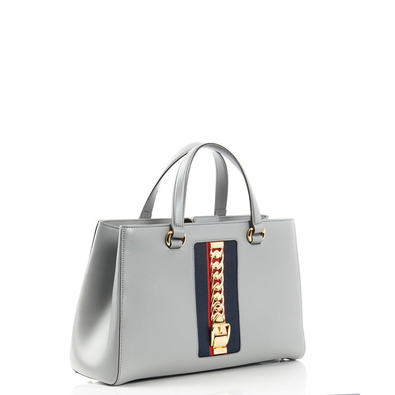 Picture of Gucci Tote Sylvie Top Handle Bag in Dusty Grey, Leather