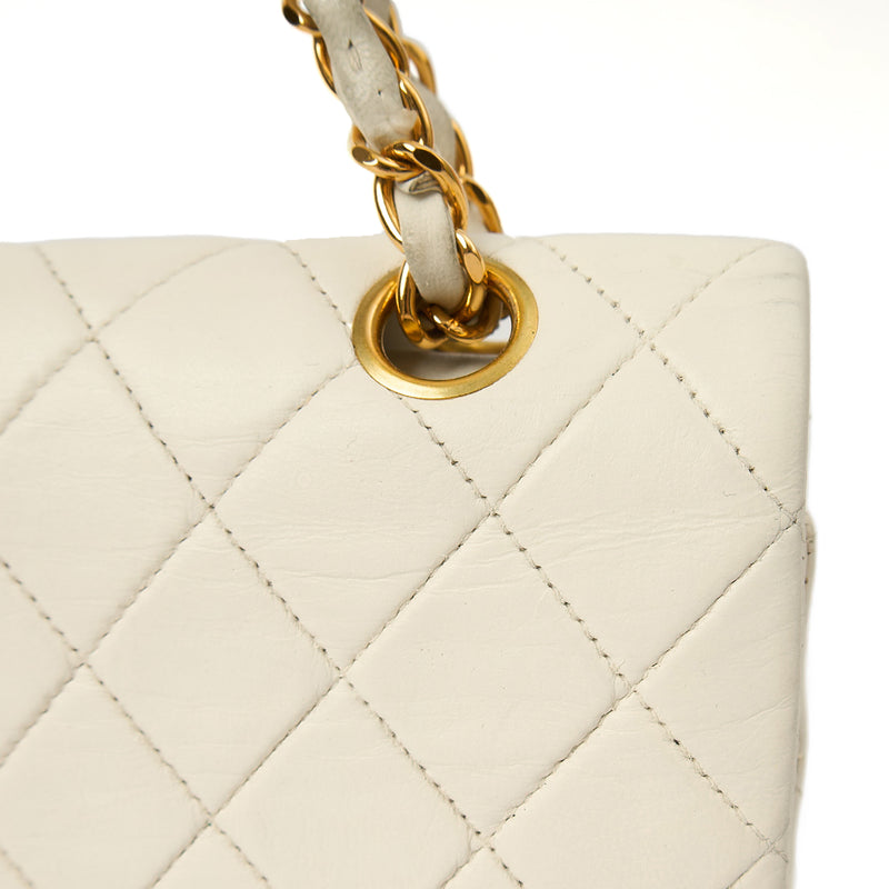 Classic Double Flap- Medium in White, Calfskin Leather With Gold Hardware
