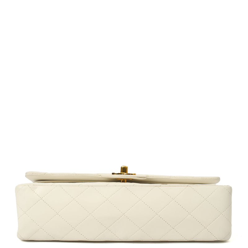 Classic Double Flap- Medium in White, Calfskin Leather With Gold Hardware