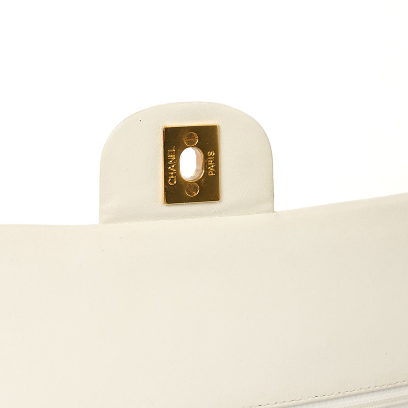 Classic Double Flap- Medium in White, Calfskin Leather With Gold Hardware