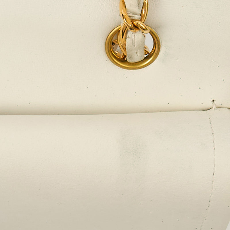 Classic Double Flap- Medium in White, Calfskin Leather With Gold Hardware